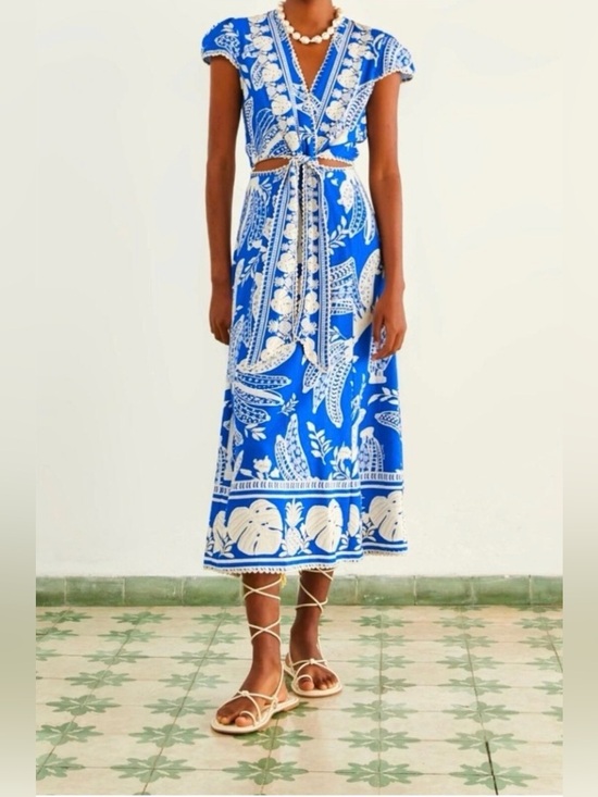 FARM Rio Dresses & Skirts - Farm Rio Blue & White Printed Midi Dress - Womens M